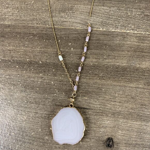 Stephan & Co Gold Tone Beaded Agate Stone Chain Necklace Resin Charm (Broken) - Picture 4 of 10